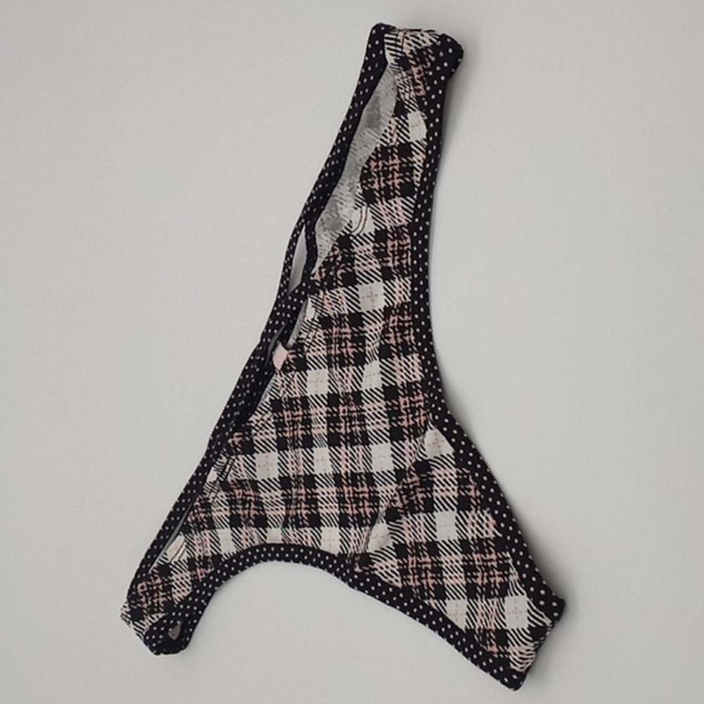 Victoria's Secret Stretch Cotton Strappy Thong Panty Playful‎ Pink Plaid